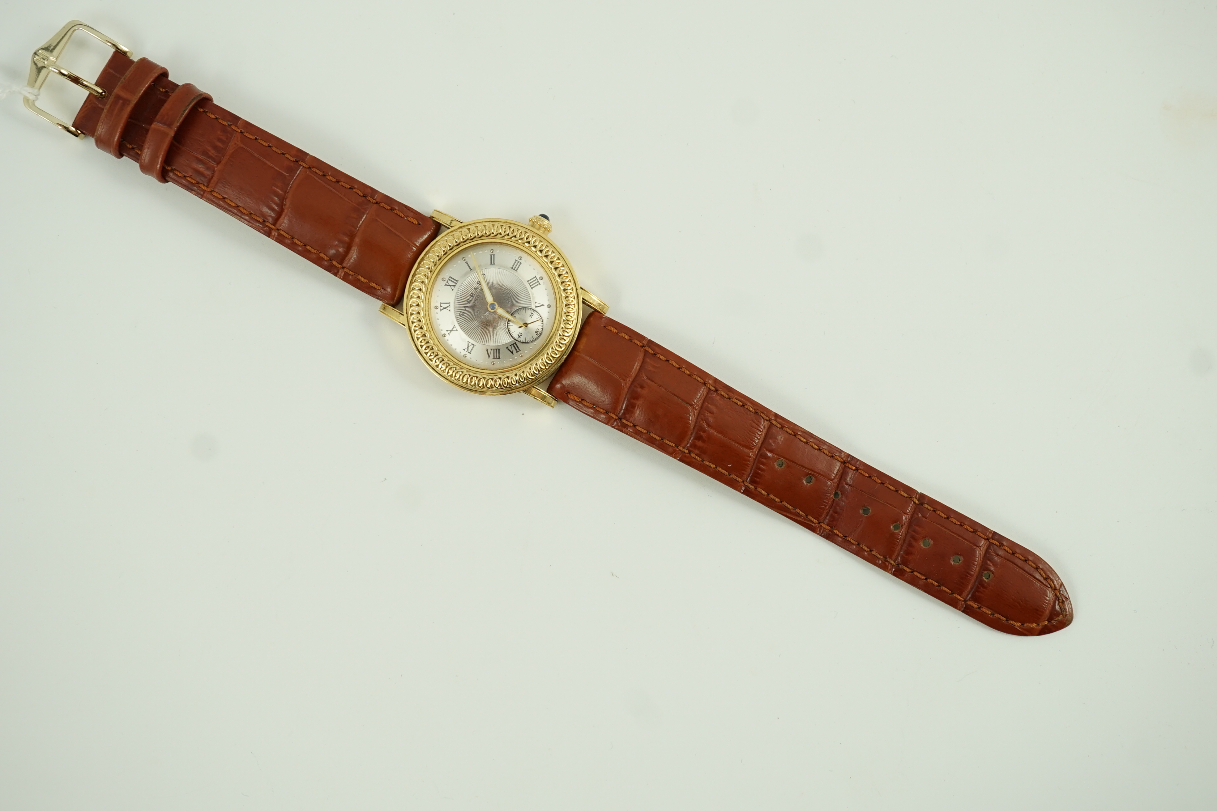 A gentleman's Garrard 18ct gold 150th anniversary automatic wrist watch